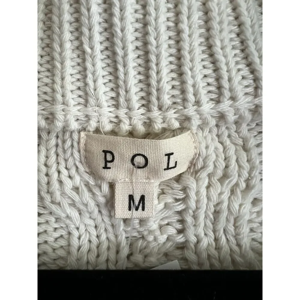 POL Naomi Cable Knit Mixed Media Boxy Grandpa Cardigan Jacket Sz M NWT - Picture 10 of 15